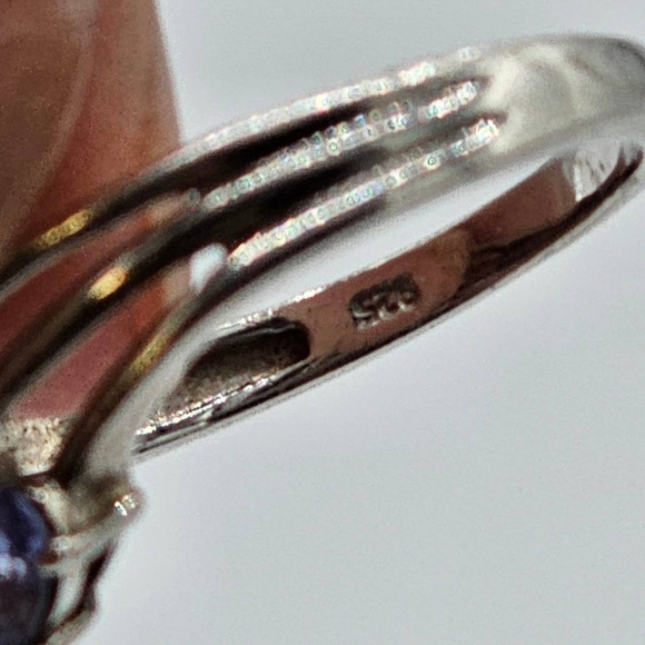 925 Sterling Silver Tanzanite Asymmetrical Ring 8.75 - Five Oval Gems 5x3mm - Picture 5 of 5